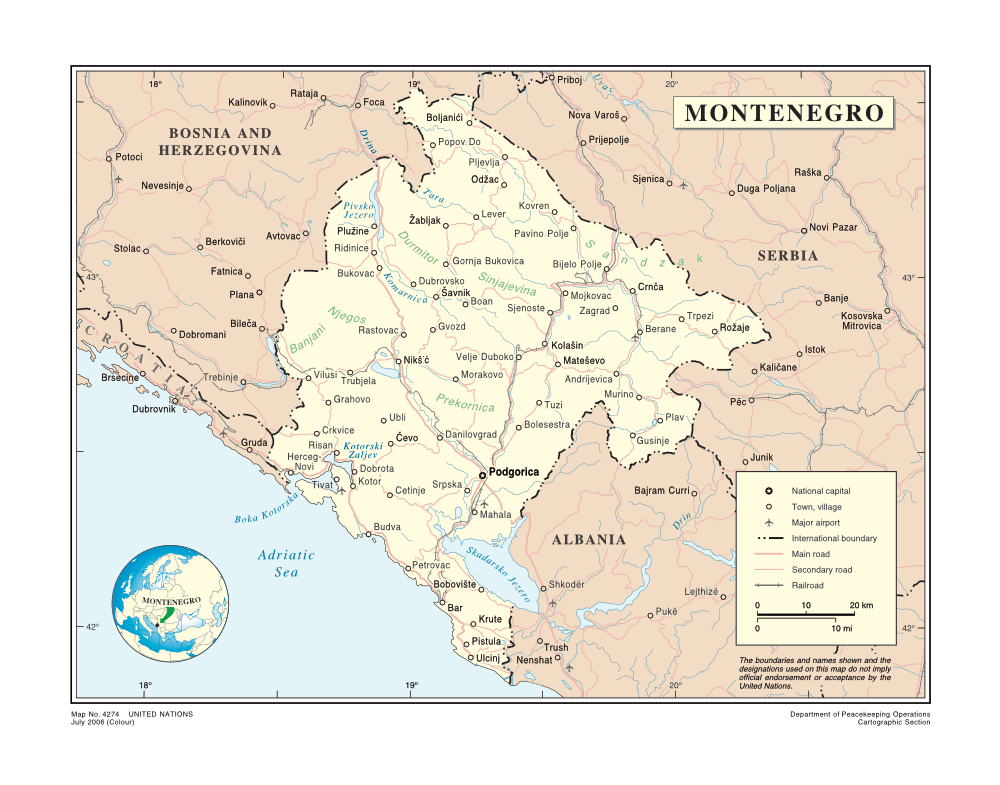 A map of Montenegro.