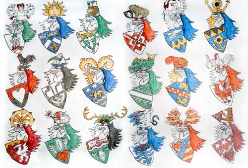 Arms of various heraldists.