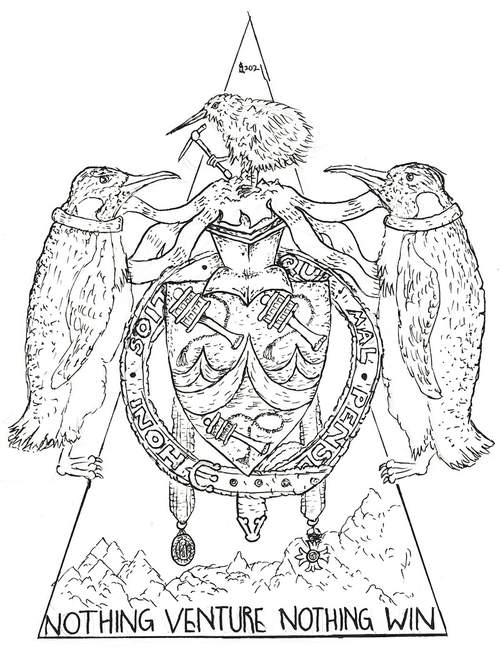 The coat of arms of Edmund Hillary.