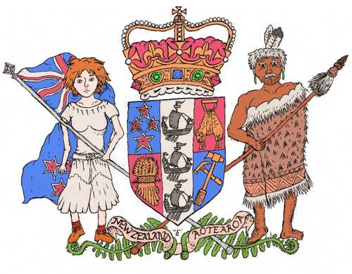 The coat of arms of New Zealand.