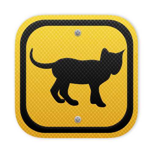 An rounded rectangular icon with a cat on it made to look like a road sign.